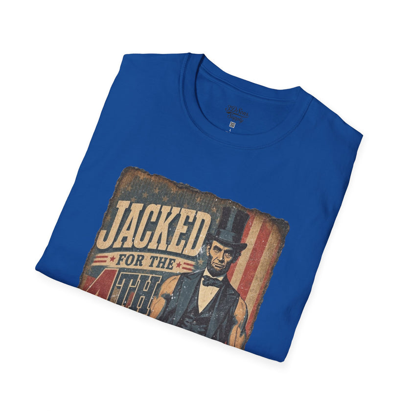 Jacked for July 4th T-Shirt | Patriotic Buff Abraham Lincoln Flag Design