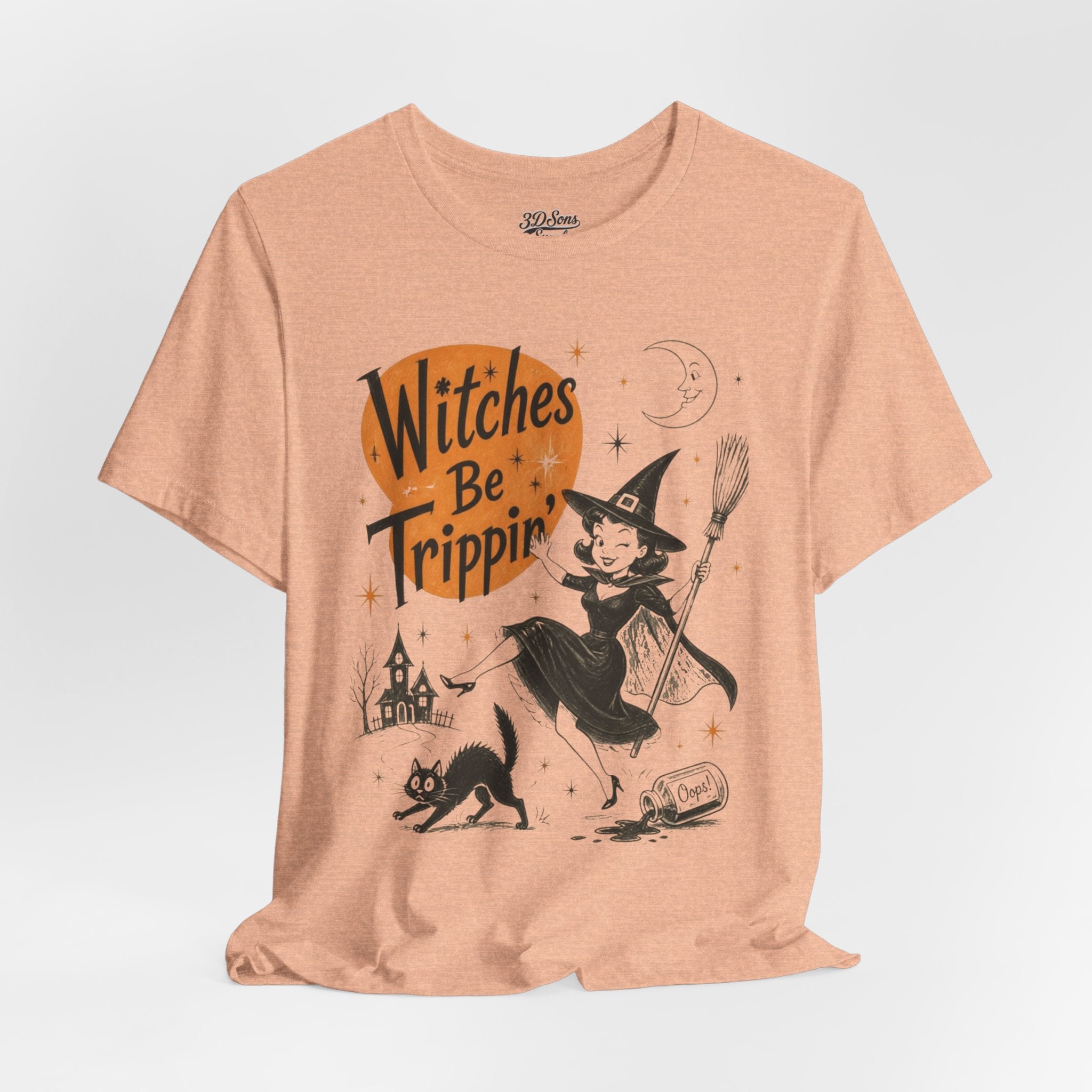 Witches Be Trippin' Halloween Tee - Cute Witch Cat Graphic T-Shirt