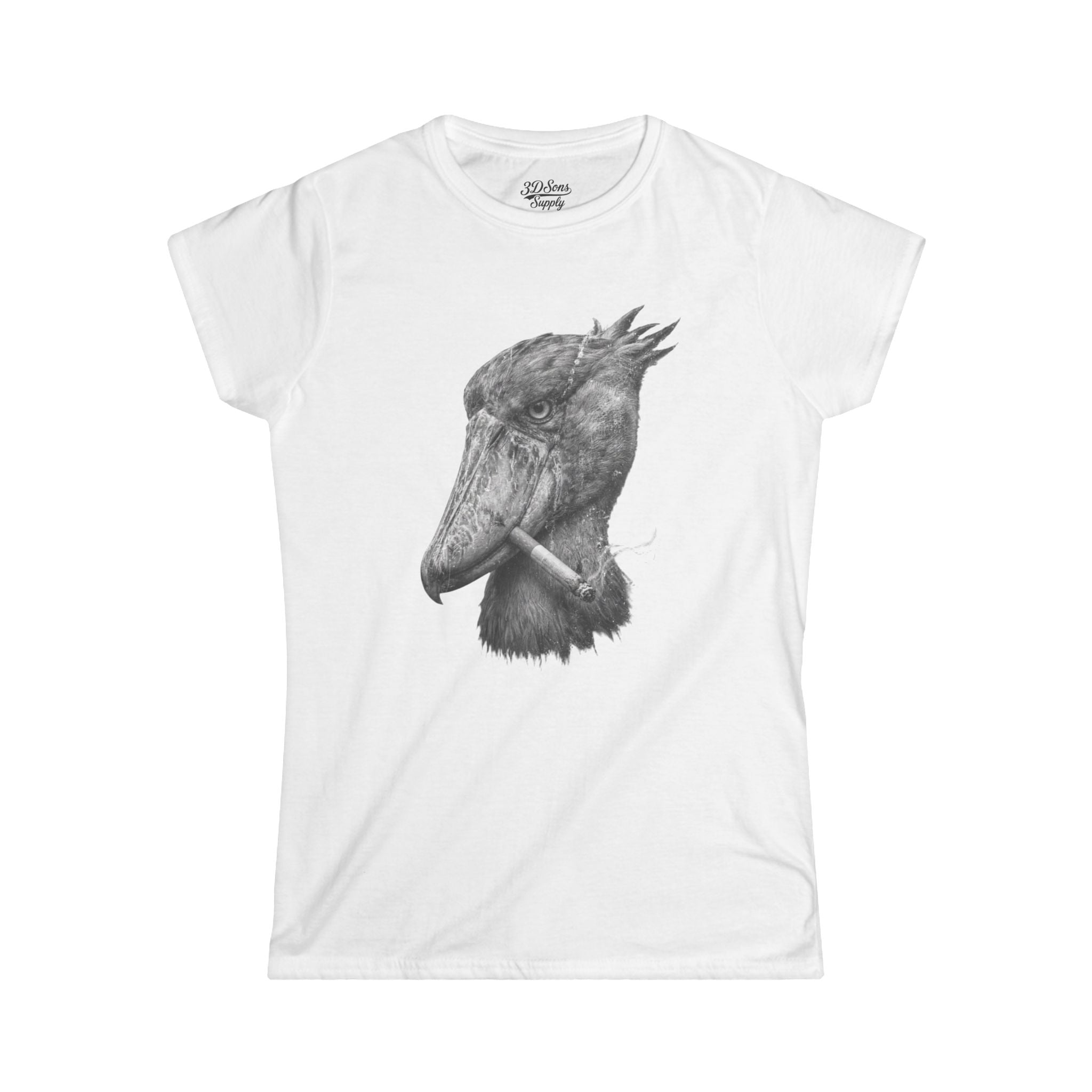 Women's Smoking Shoebill Stork Graphic Tee — Quirky Bird Lover Shirt