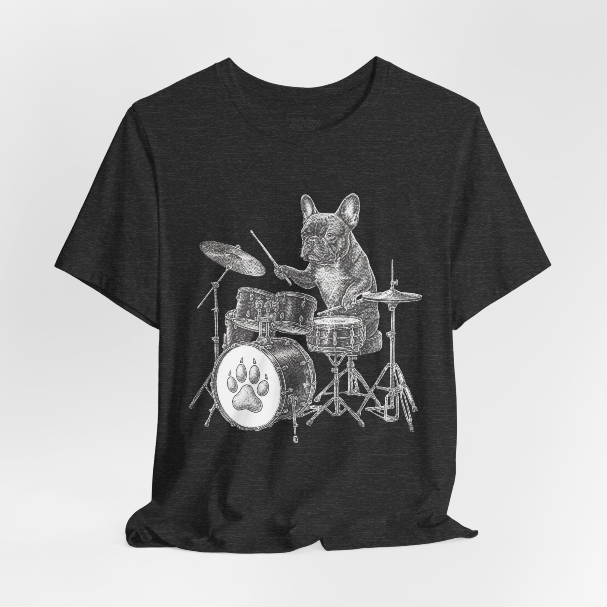Drumming French Bulldog T-Shirt — Cute Dog Playing Drum Graphic Tee