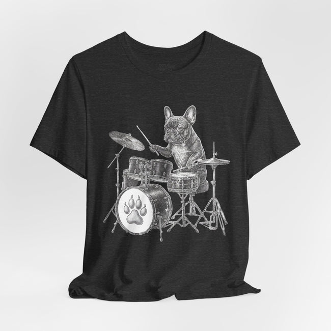 Drumming French Bulldog T-Shirt — Cute Dog Playing Drum Graphic Tee