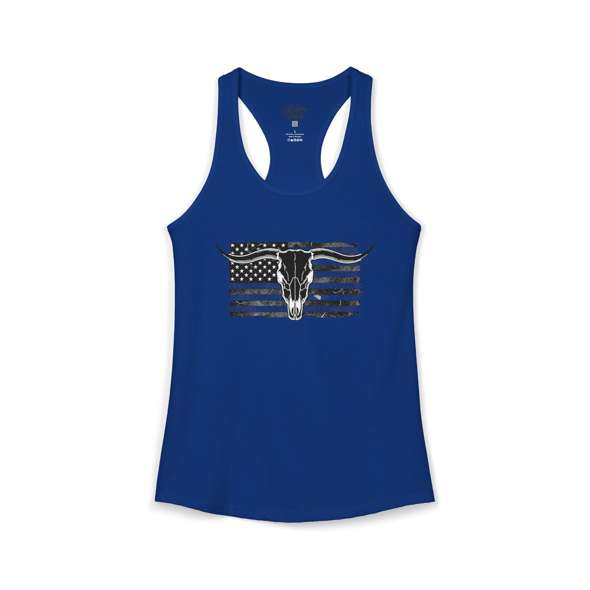 American Flag Longhorn Skull Women's Racerback Tank