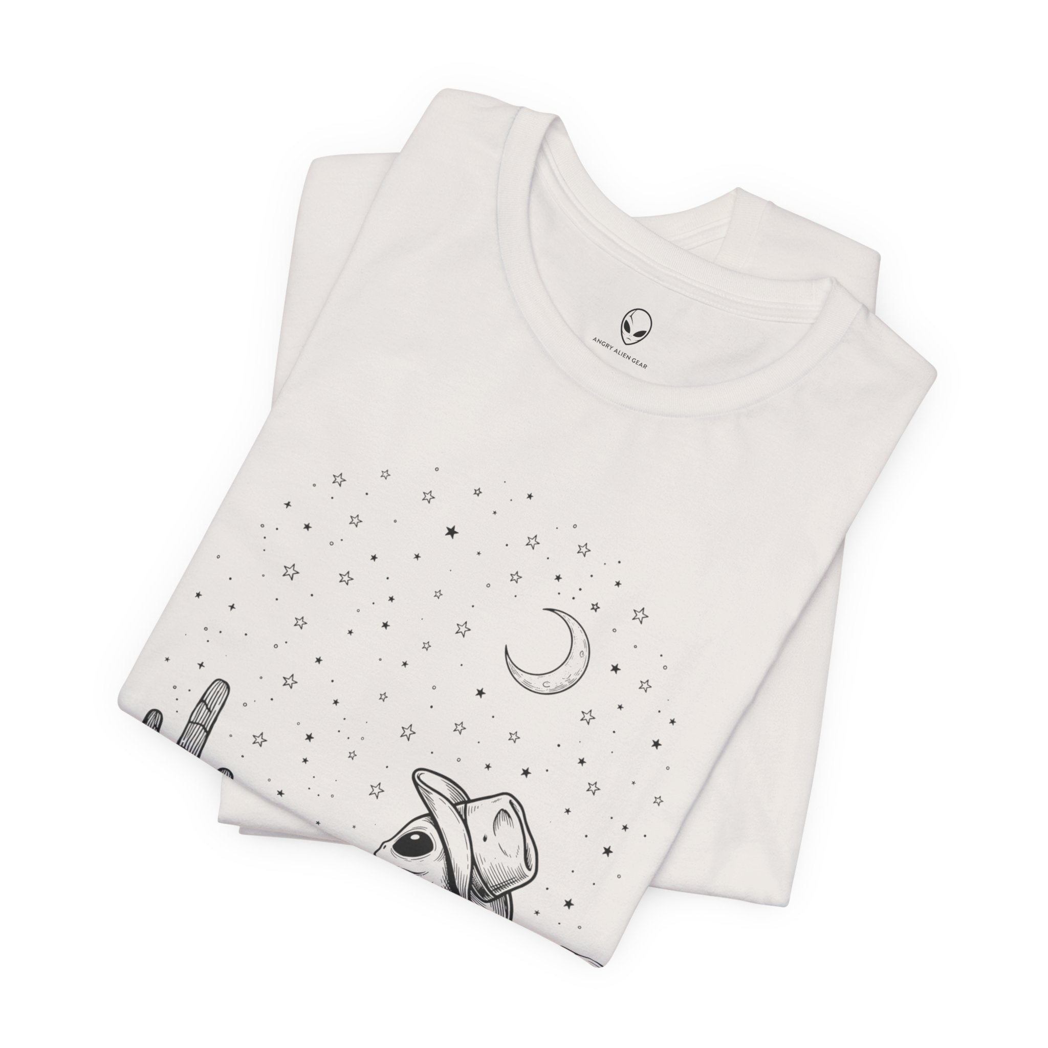 Alien Cowboy Sitting in Desert Tee | Night Sky Lawn Chair