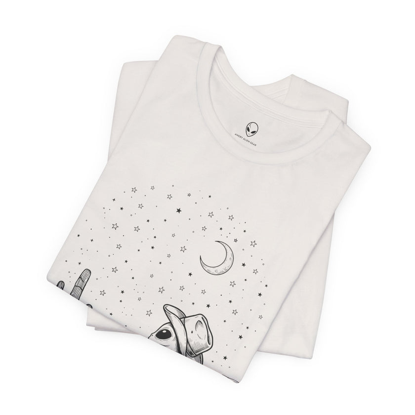 Alien Cowboy Sitting in Desert Tee | Night Sky Lawn Chair