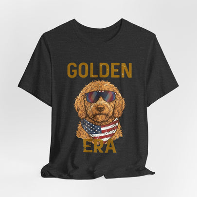 Golden Era Dog T-Shirt – American Flag Doodle with Sunglasses