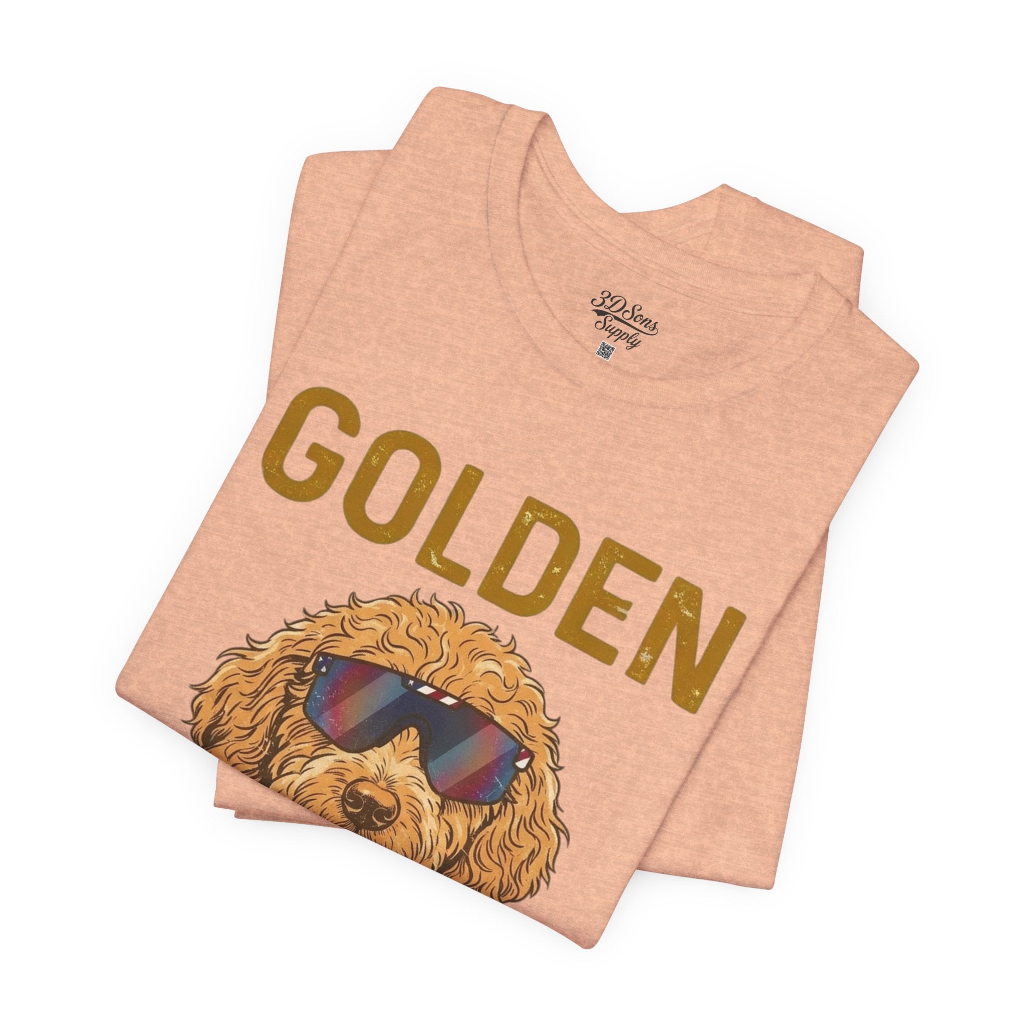 Golden Era Dog T-Shirt – American Flag Doodle with Sunglasses