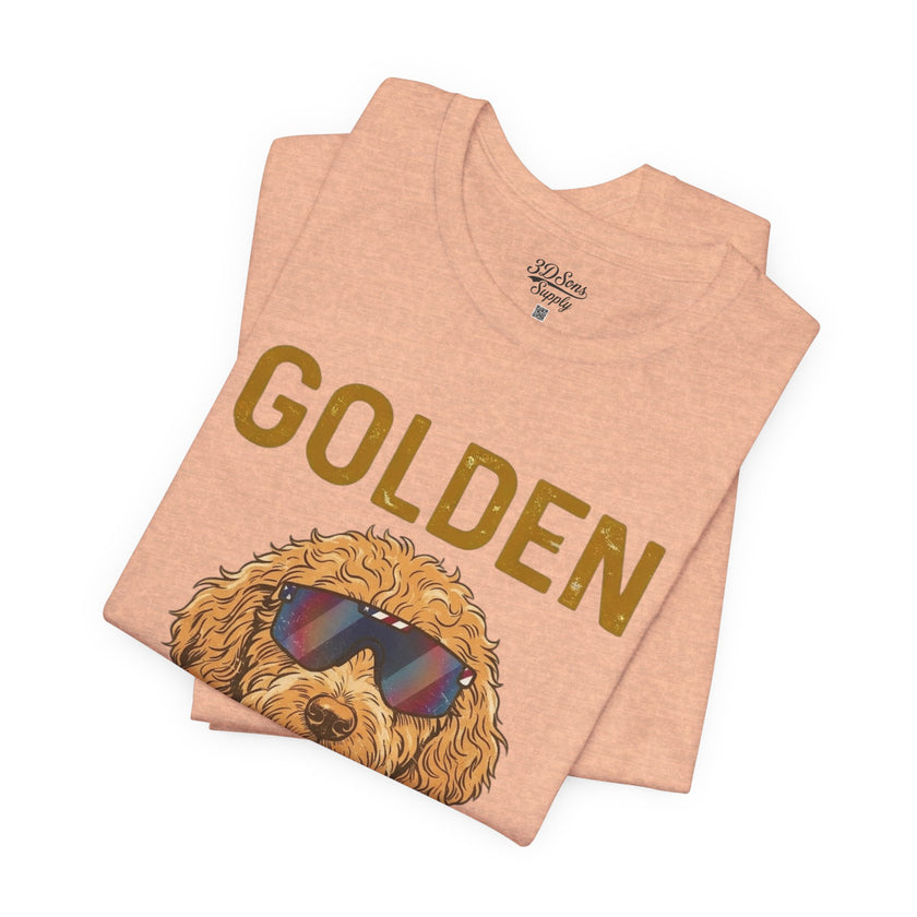 Golden Era Dog T-Shirt – American Flag Doodle with Sunglasses
