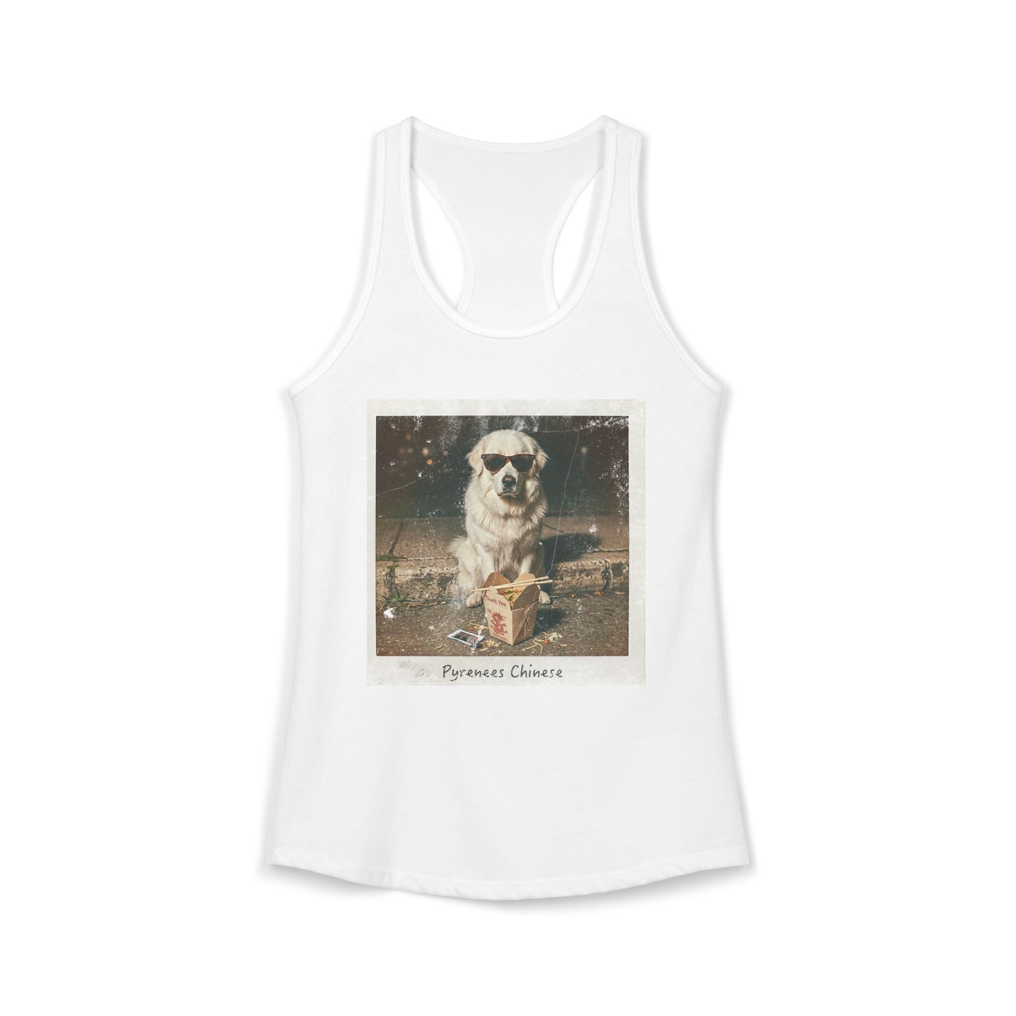 Women's Pyrenees with Chinese Photo Racerback Tank — Vintage Pup Graphic