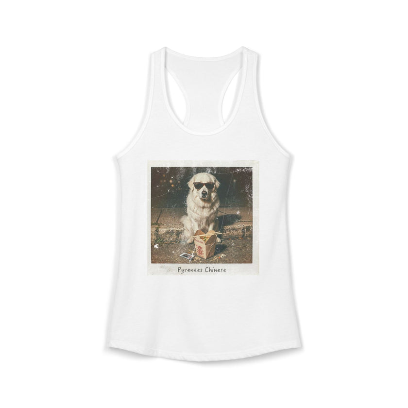 Women's Pyrenees with Chinese Photo Racerback Tank — Vintage Pup Graphic