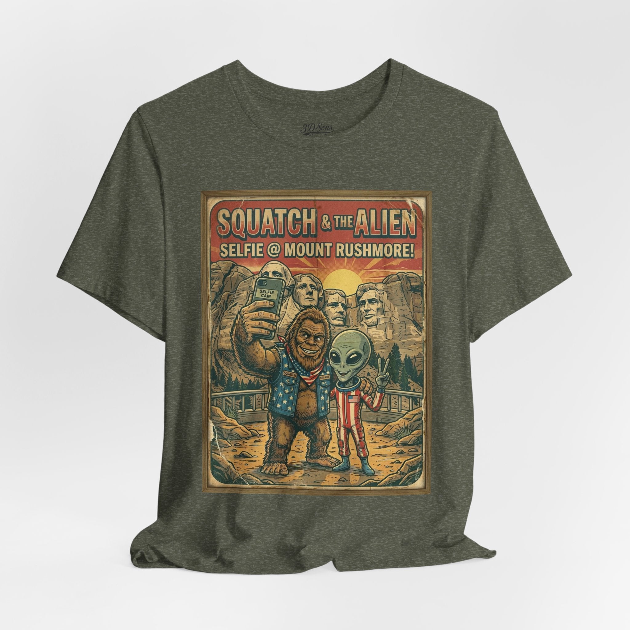 Squatch & The Alien Selfie Mount Rushmore, Bigfoot Alien Poster Shirt