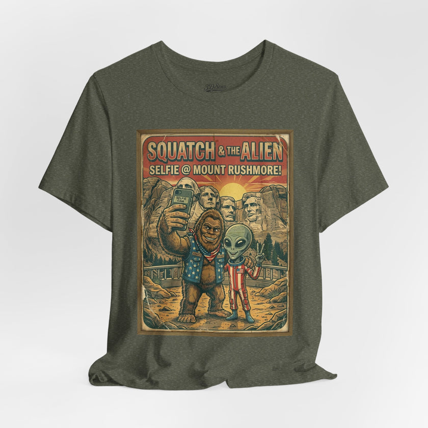 Squatch & The Alien Selfie Mount Rushmore, Bigfoot Alien Poster Shirt