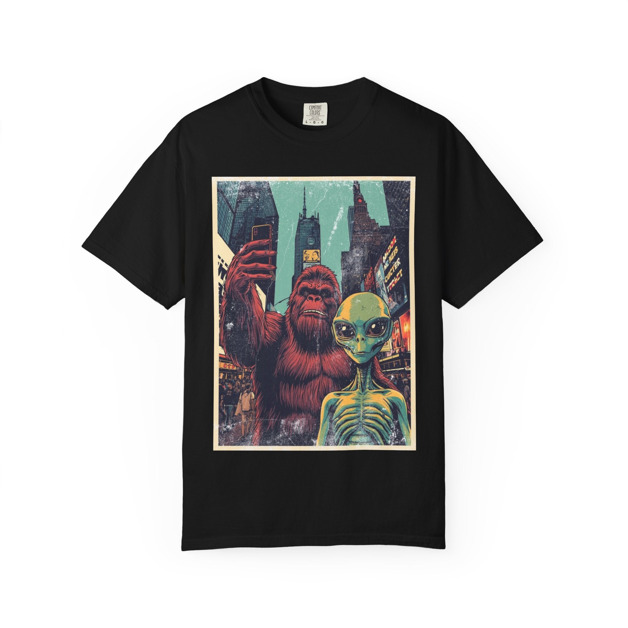 Alien & Bigfoot New York Times Square T-Shirt — Funny Urban Cryptid Tee