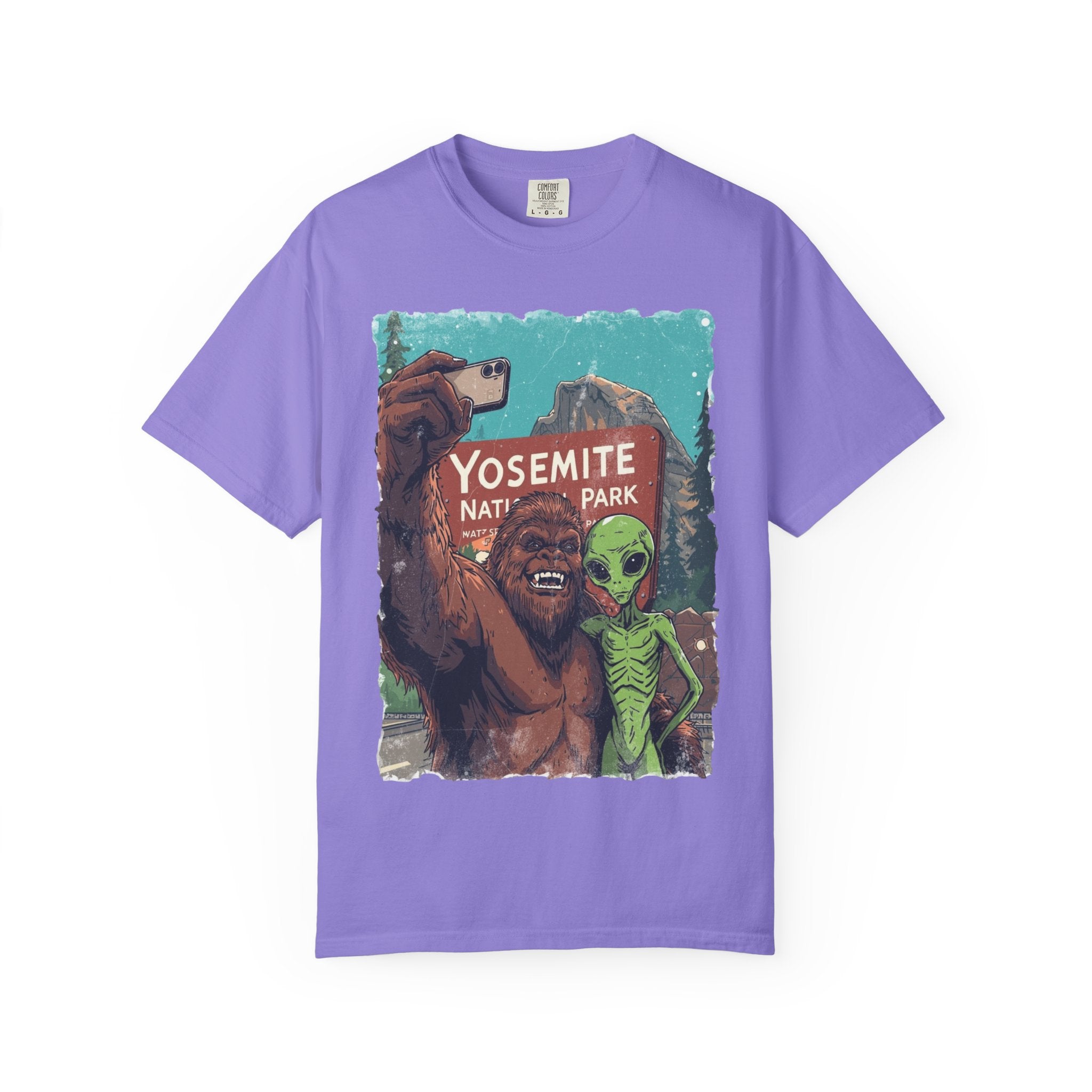 Alien & Bigfoot Yosemite T-Shirt — Camping Adventure Graphic Tee
