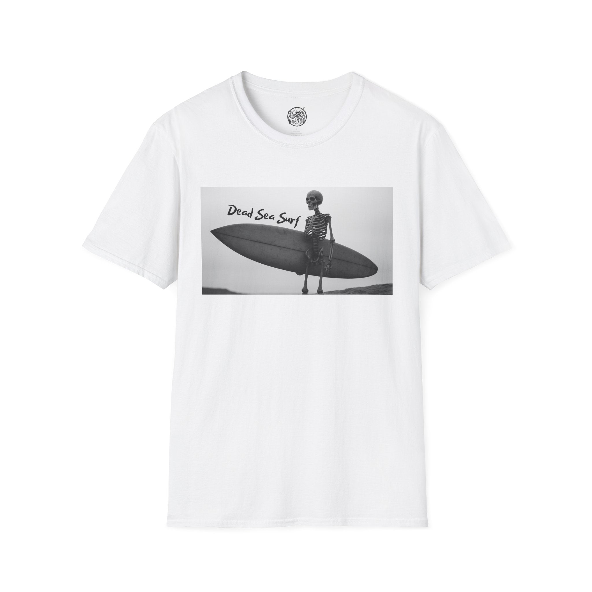 Skeleton Surfer Tee | Retro Black & White Surfing Graphic Shirt – 3D Sons Supply Co
