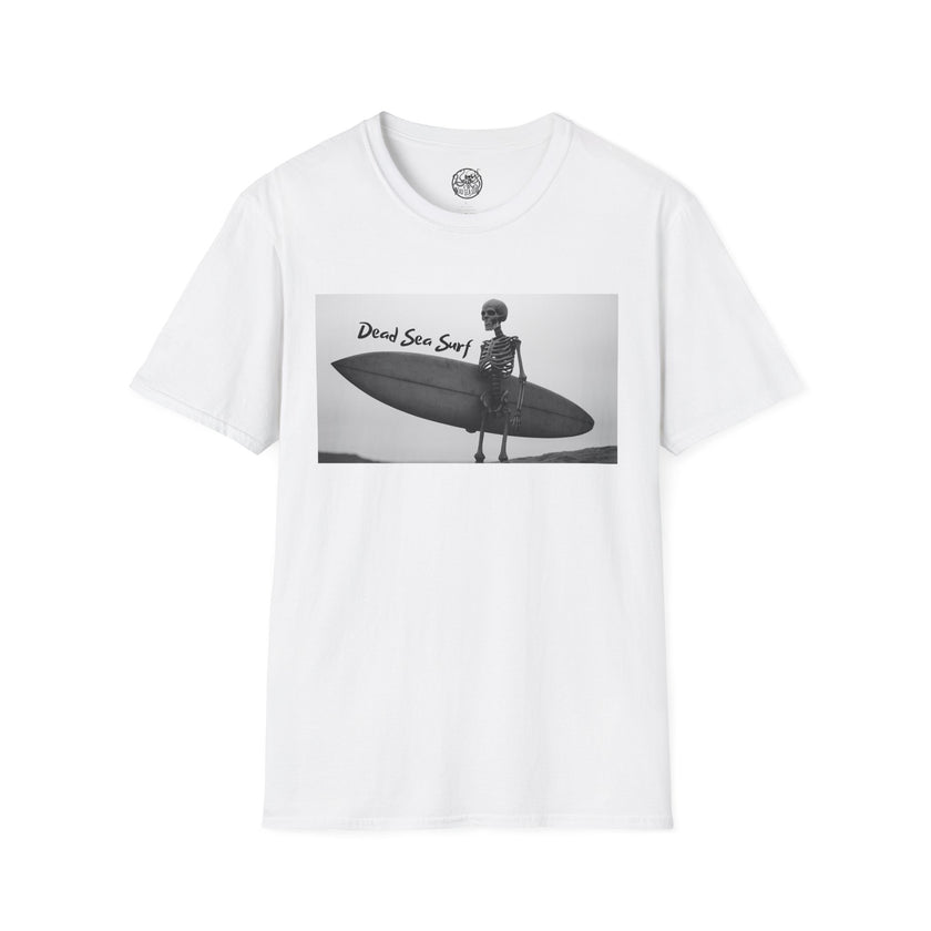 Skeleton Surfer Tee | Retro Black & White Surfing Graphic Shirt – 3D Sons Supply Co