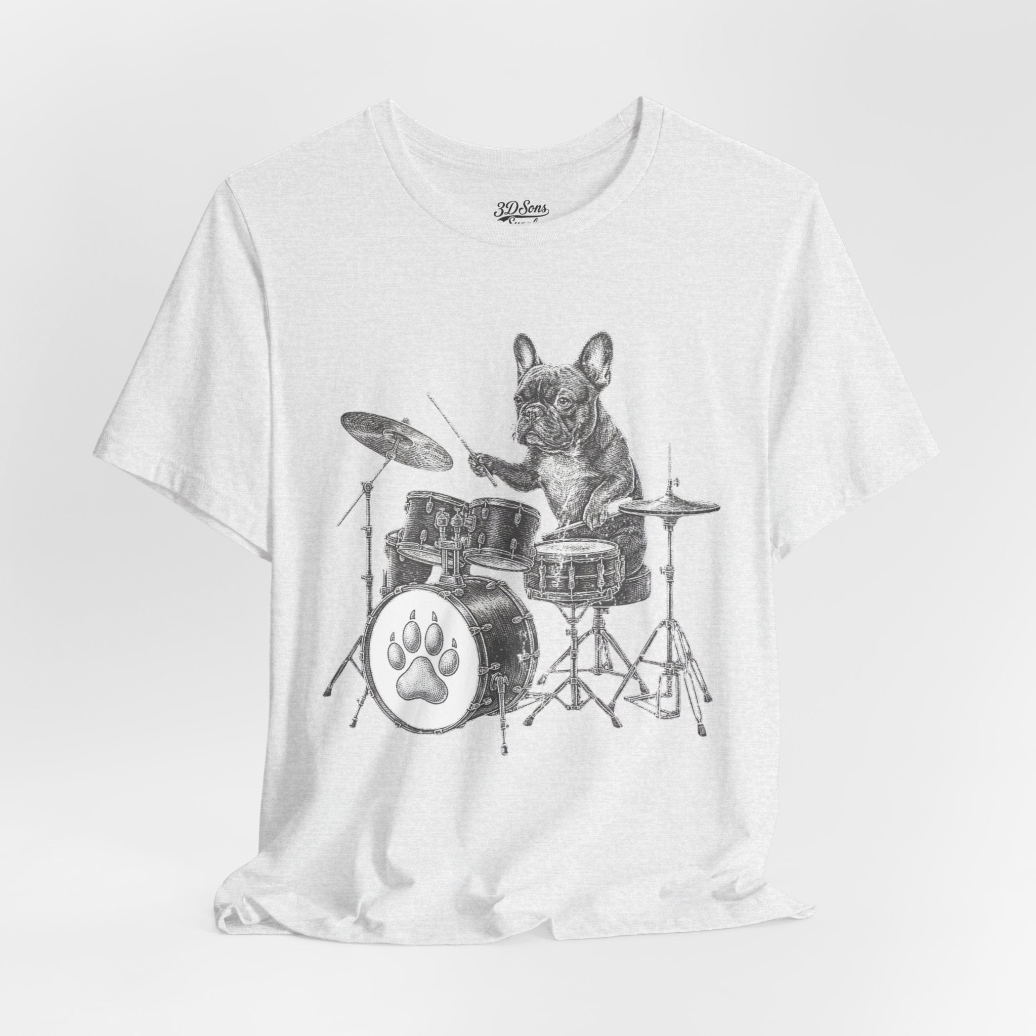 Drumming French Bulldog T-Shirt — Cute Dog Playing Drum Graphic Tee
