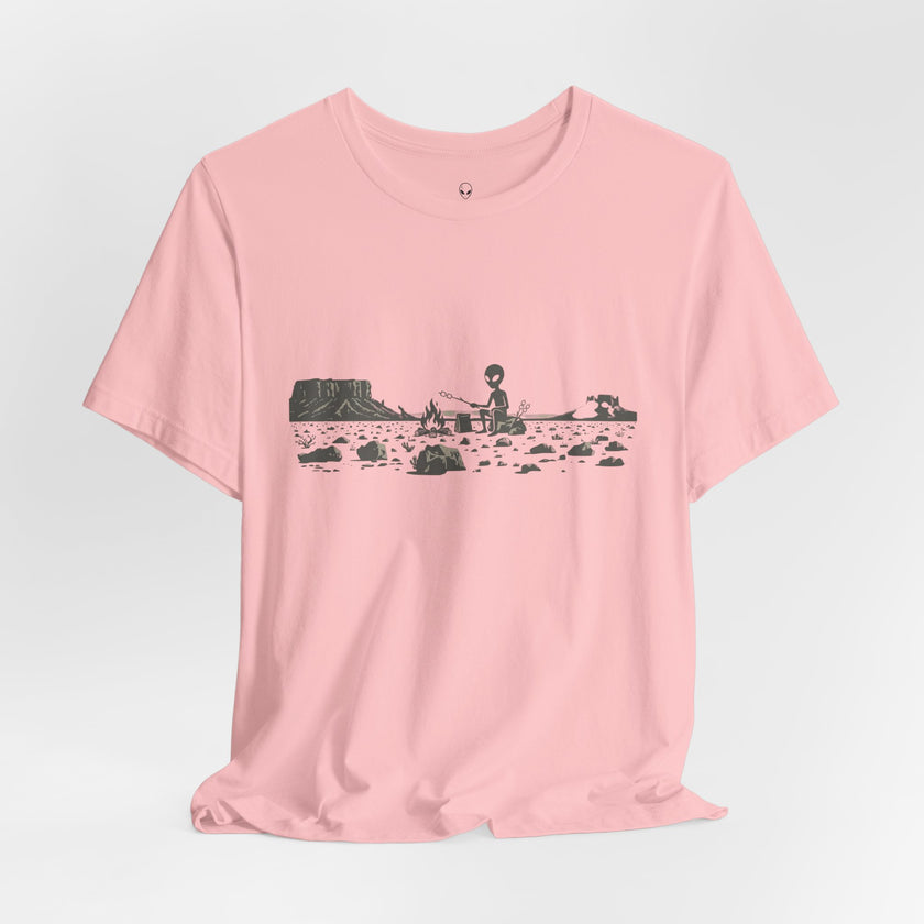 Alien Spaceship Campfire Illustration, Minimalist Landscape