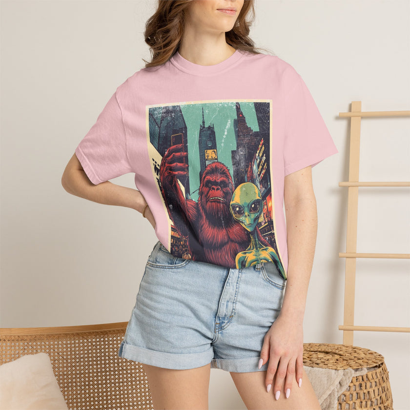 Alien & Bigfoot New York Times Square T-Shirt — Funny Urban Cryptid Tee