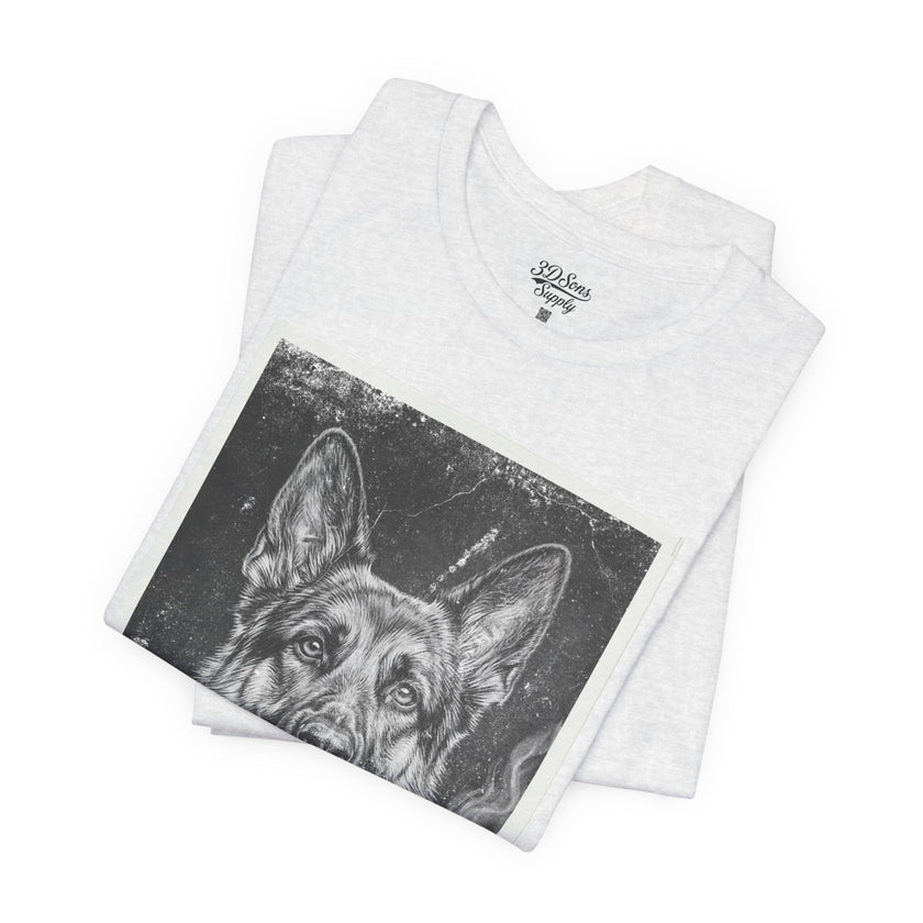 German Shepard Smoke Photo Tee — Vintage Pup Graphic T-Shirt