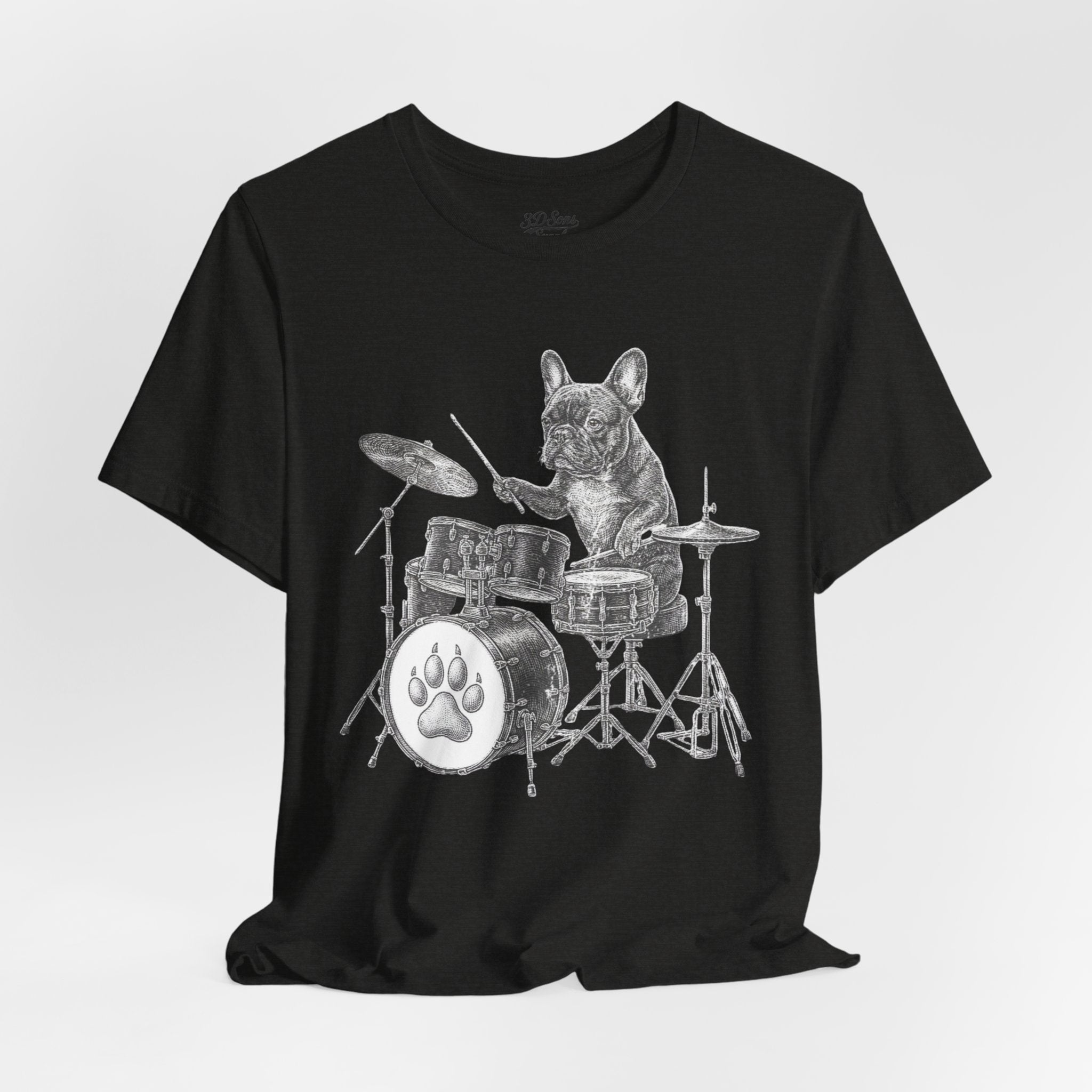 Drumming French Bulldog T-Shirt — Cute Dog Playing Drum Graphic Tee