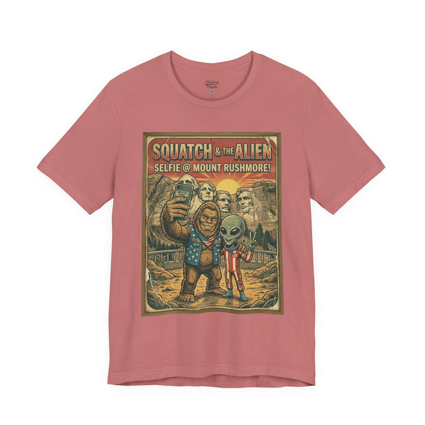 Squatch & The Alien Selfie Mount Rushmore, Bigfoot Alien Poster Shirt