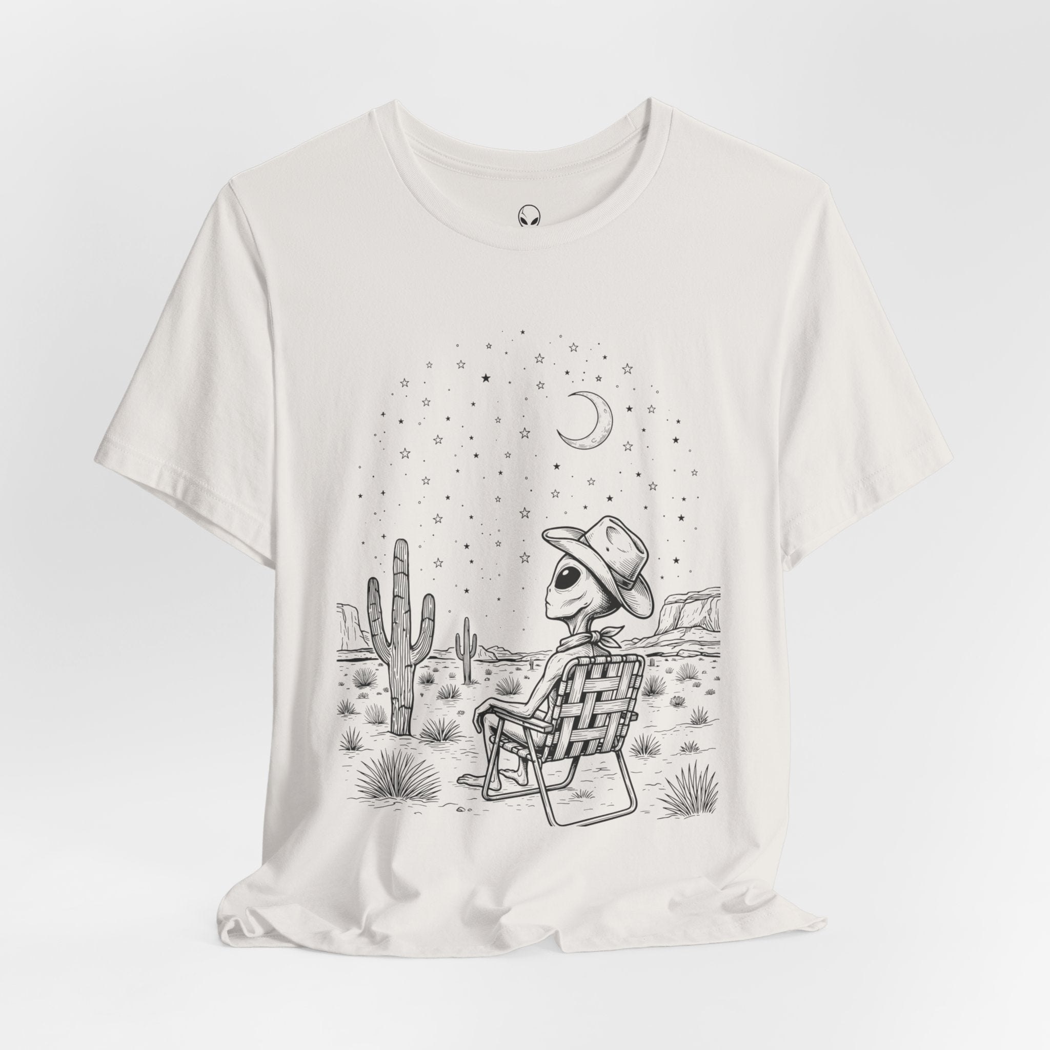 Alien Cowboy Sitting in Desert Tee | Night Sky Lawn Chair