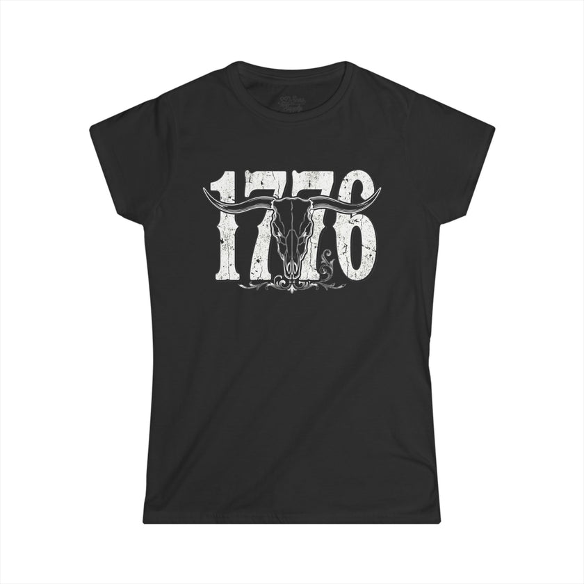 1776 Longhorn Skull Women's Tee — Rugged Western Graphic Shirt