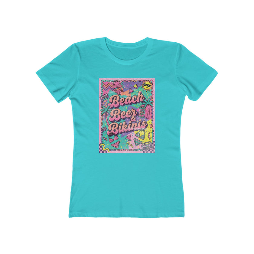 Beach, Beer & Bikinis Boyfriend Tee — Women's Retro Summer Graphic T-Shirt