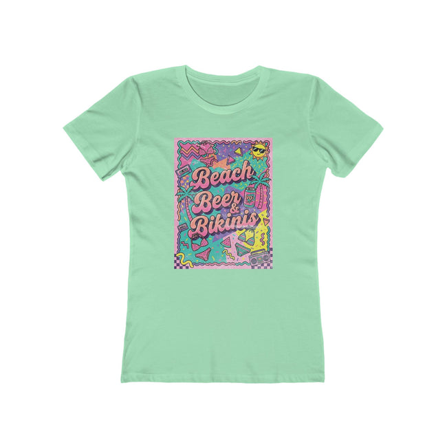 Beach, Beer & Bikinis Boyfriend Tee — Women's Retro Summer Graphic T-Shirt