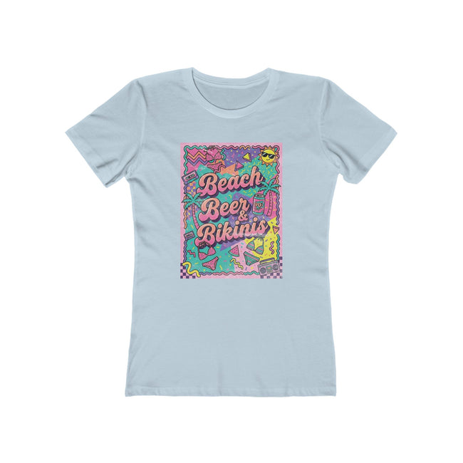 Beach, Beer & Bikinis Boyfriend Tee — Women's Retro Summer Graphic T-Shirt