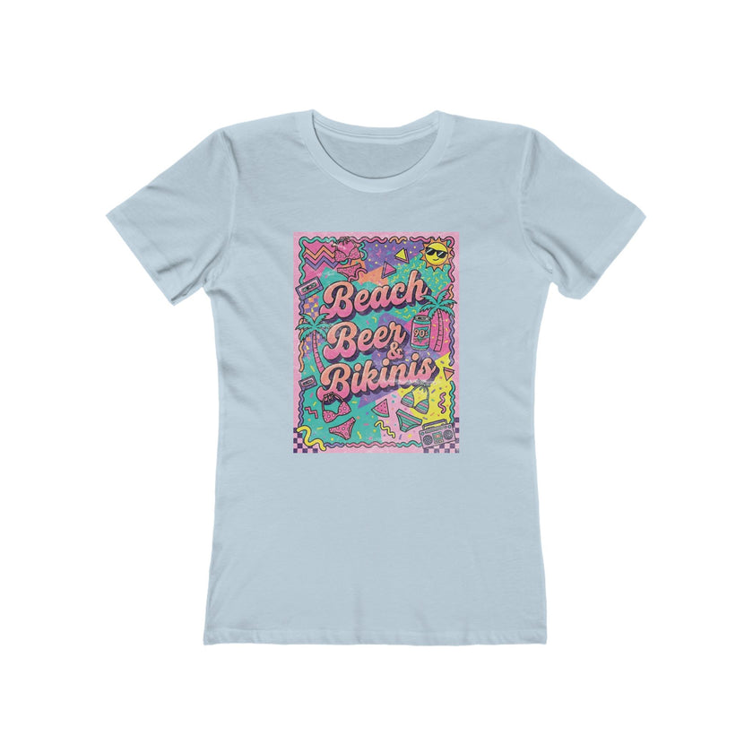 Beach, Beer & Bikinis Boyfriend Tee — Women's Retro Summer Graphic T-Shirt