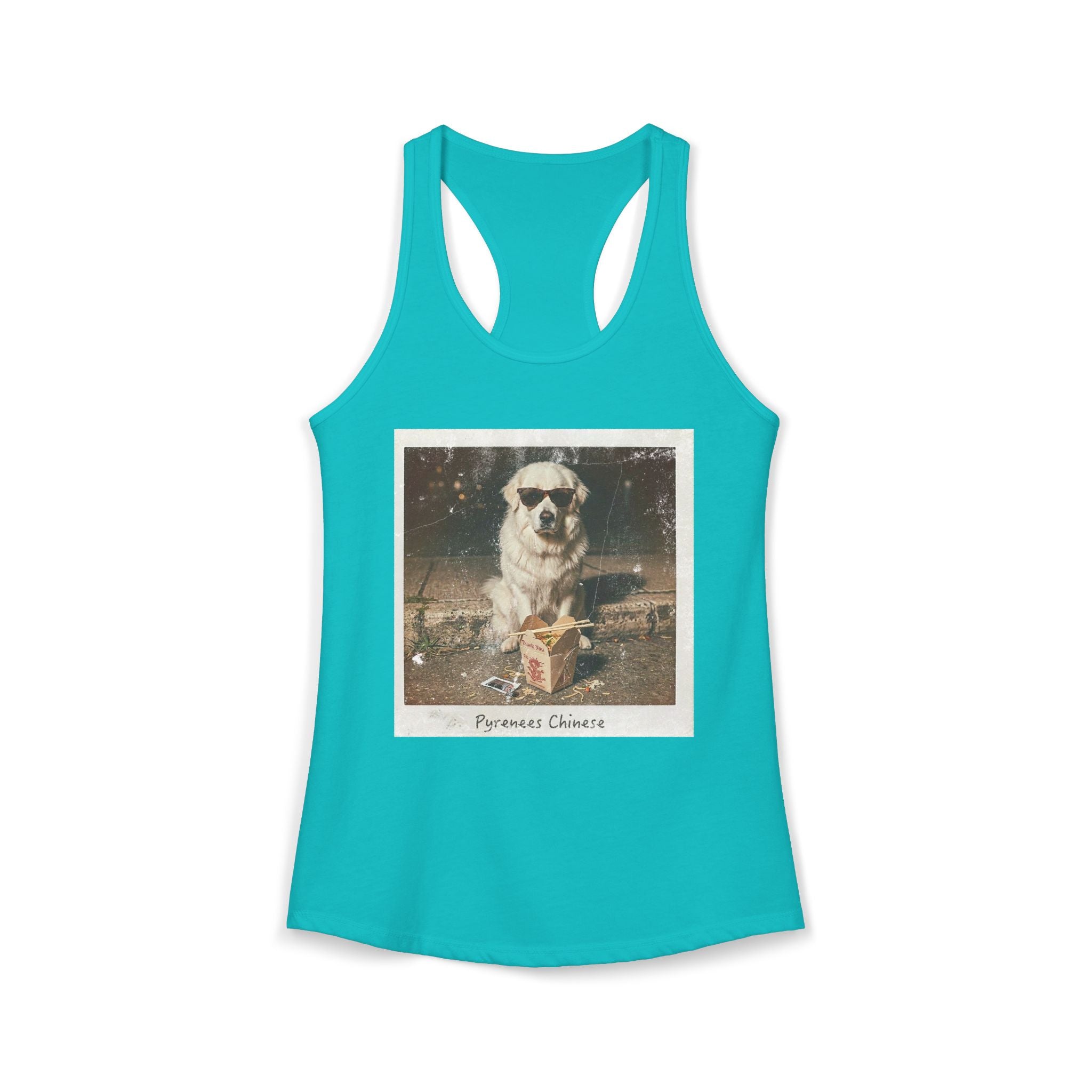Women's Pyrenees with Chinese Photo Racerback Tank — Vintage Pup Graphic