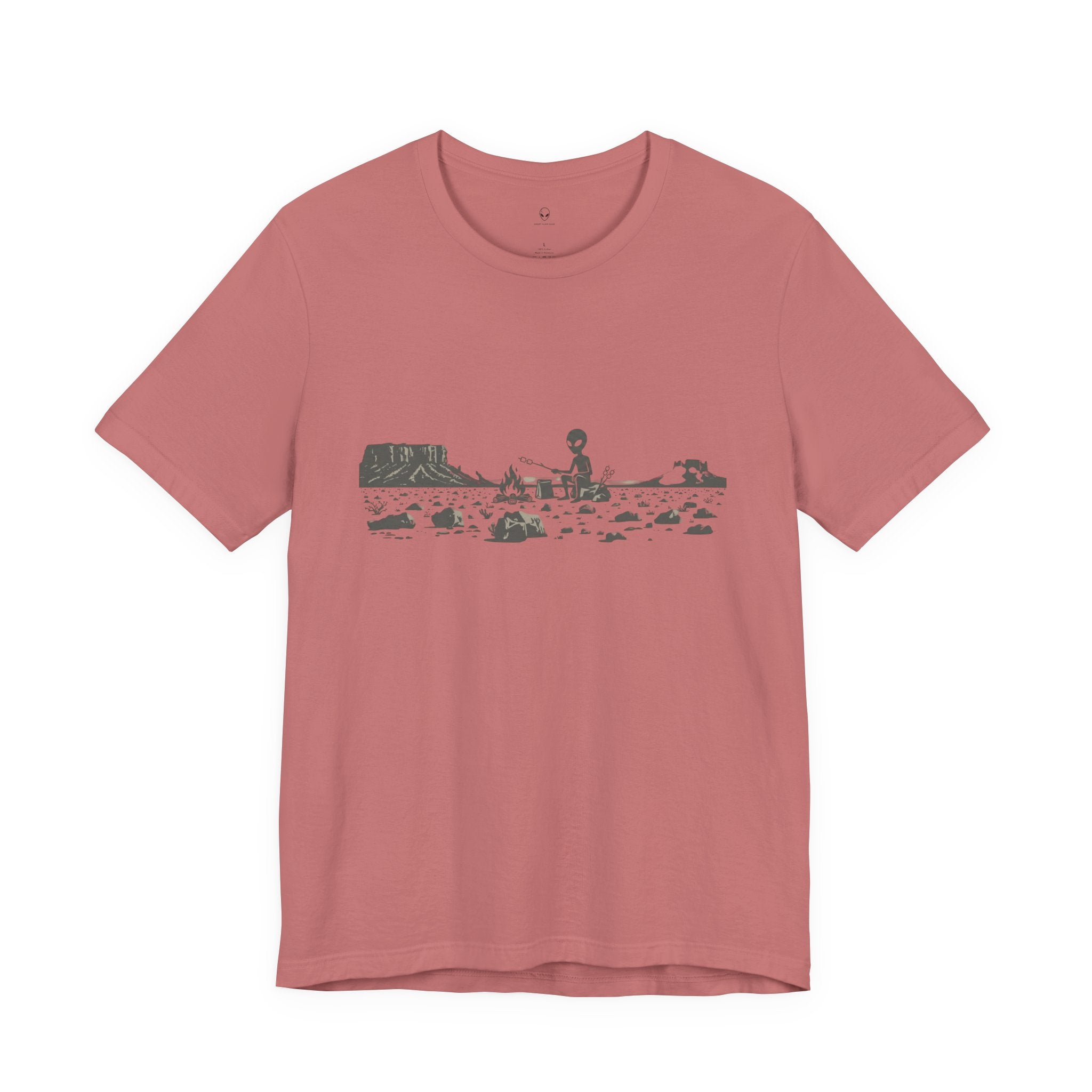 Alien Spaceship Campfire Illustration, Minimalist Landscape