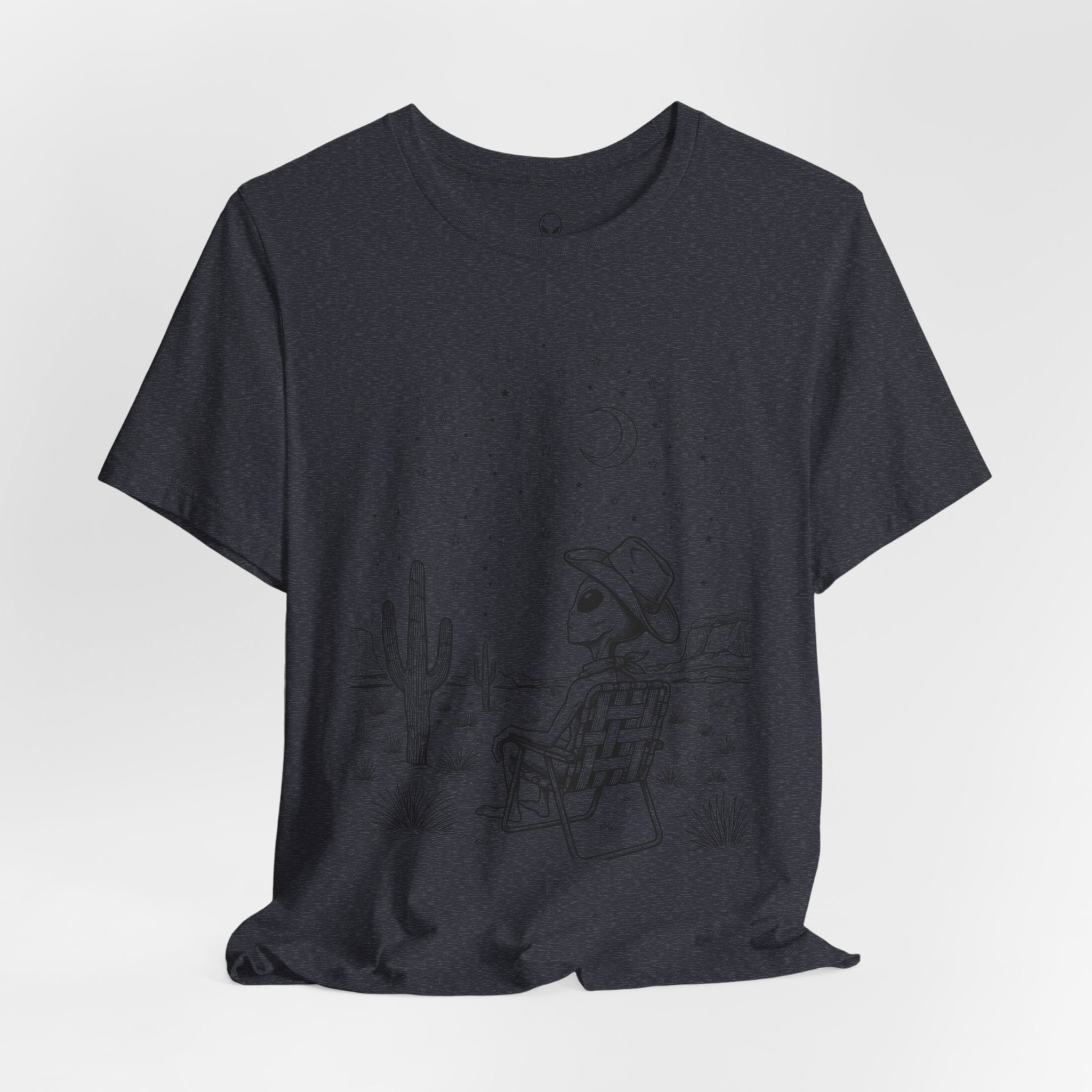Alien Cowboy Sitting in Desert Tee | Night Sky Lawn Chair