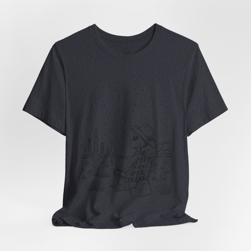 Alien Cowboy Sitting in Desert Tee | Night Sky Lawn Chair