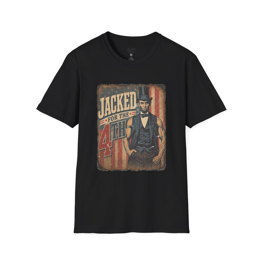 Jacked for July 4th T-Shirt | Patriotic Buff Abraham Lincoln Flag Design