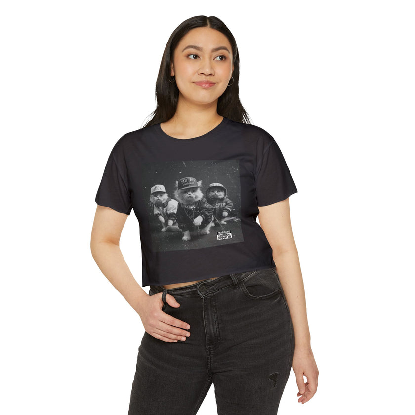 Hip Hop Kittens 90s Album Cover Crop Top | Funny Cat Graphic Tee – 3D Sons Supply Co