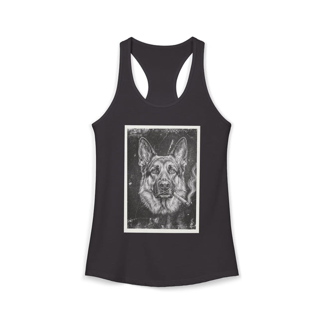 Smoking German Shepard Photo Racerback Tank — Vintage Pup Graphic