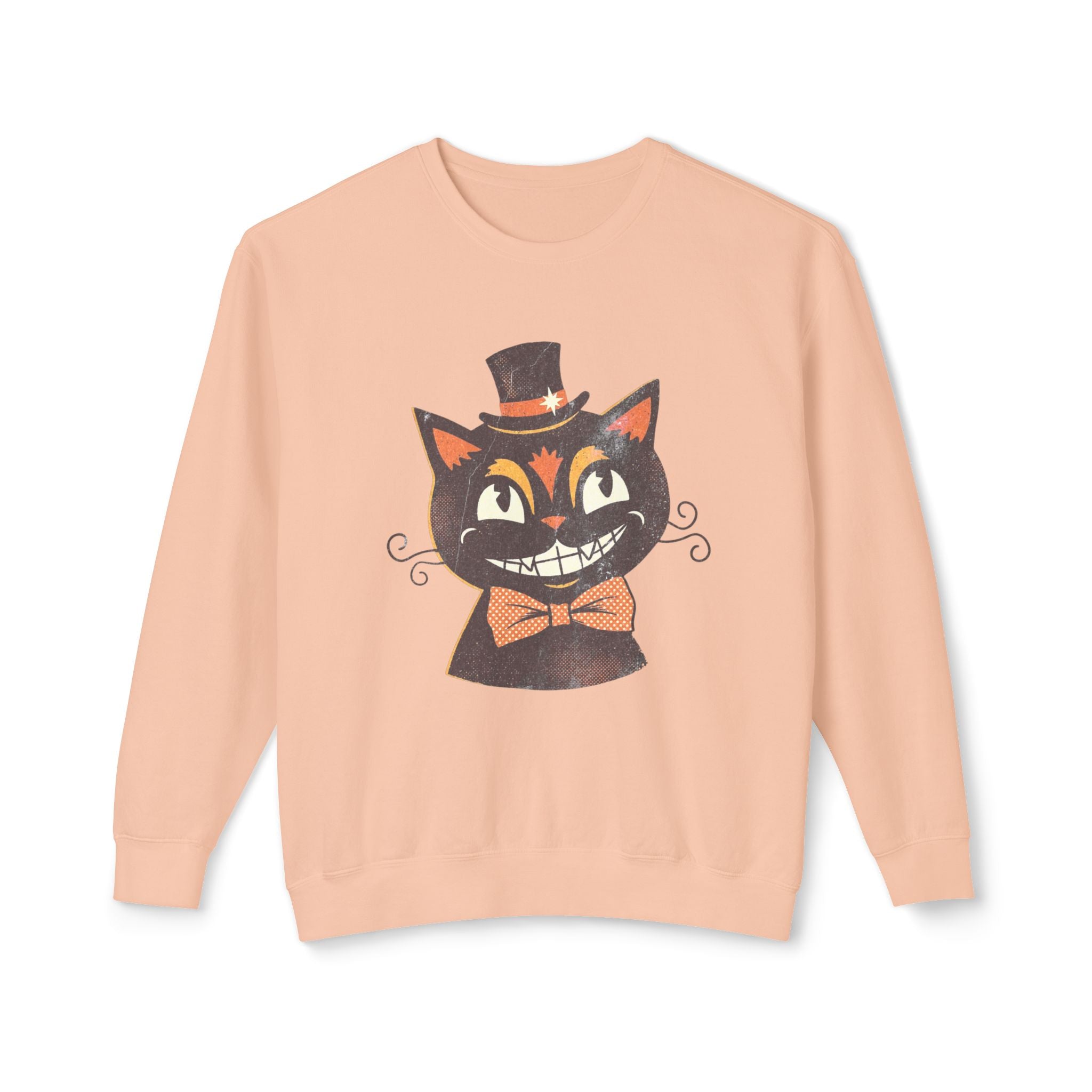 Vintage Smiling Black Cat Crewneck Sweatshirt | Halloween Top