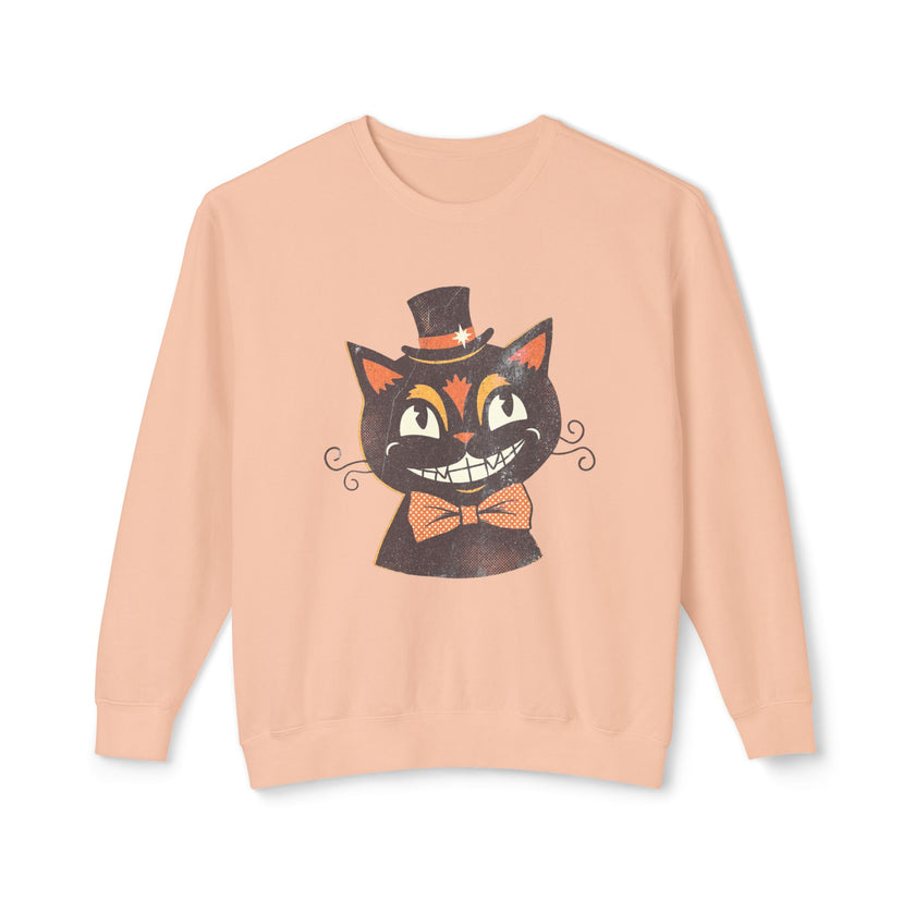 Vintage Smiling Black Cat Crewneck Sweatshirt | Halloween Top