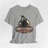 Sawyer Family Chainsaw Repair Graphic Tee — Vintage Horror Movie Logo T-Shirt