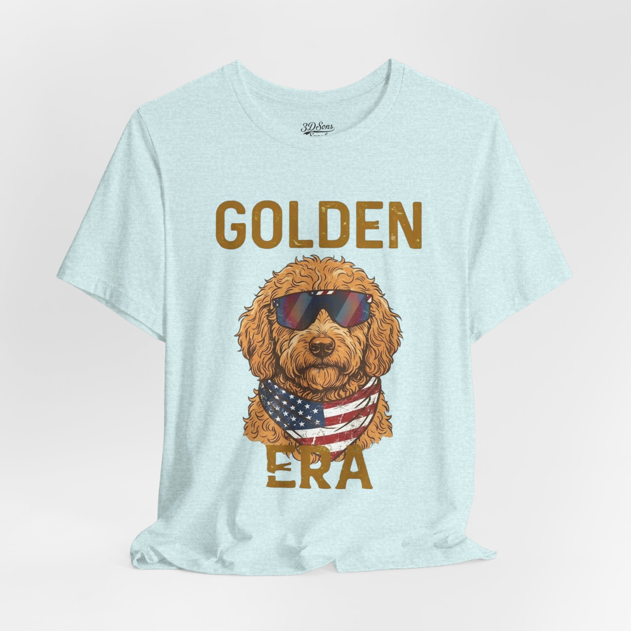 Golden Era Dog T-Shirt – American Flag Doodle with Sunglasses