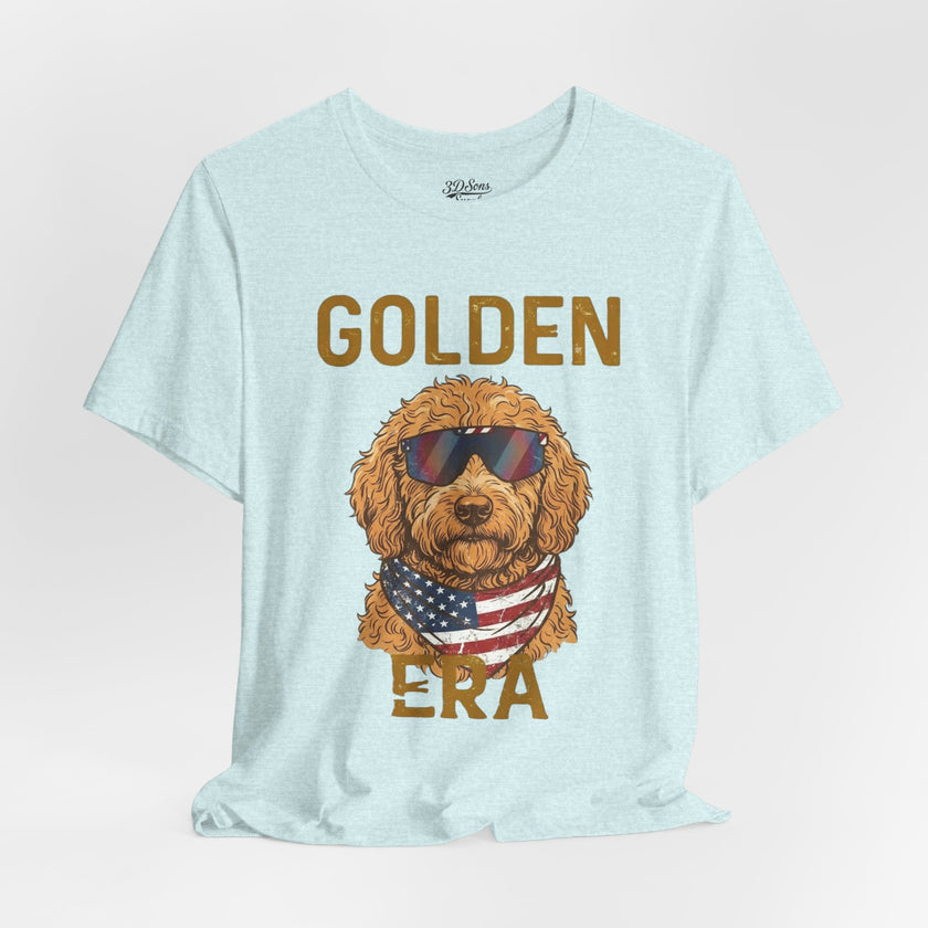 Golden Era Dog T-Shirt – American Flag Doodle with Sunglasses