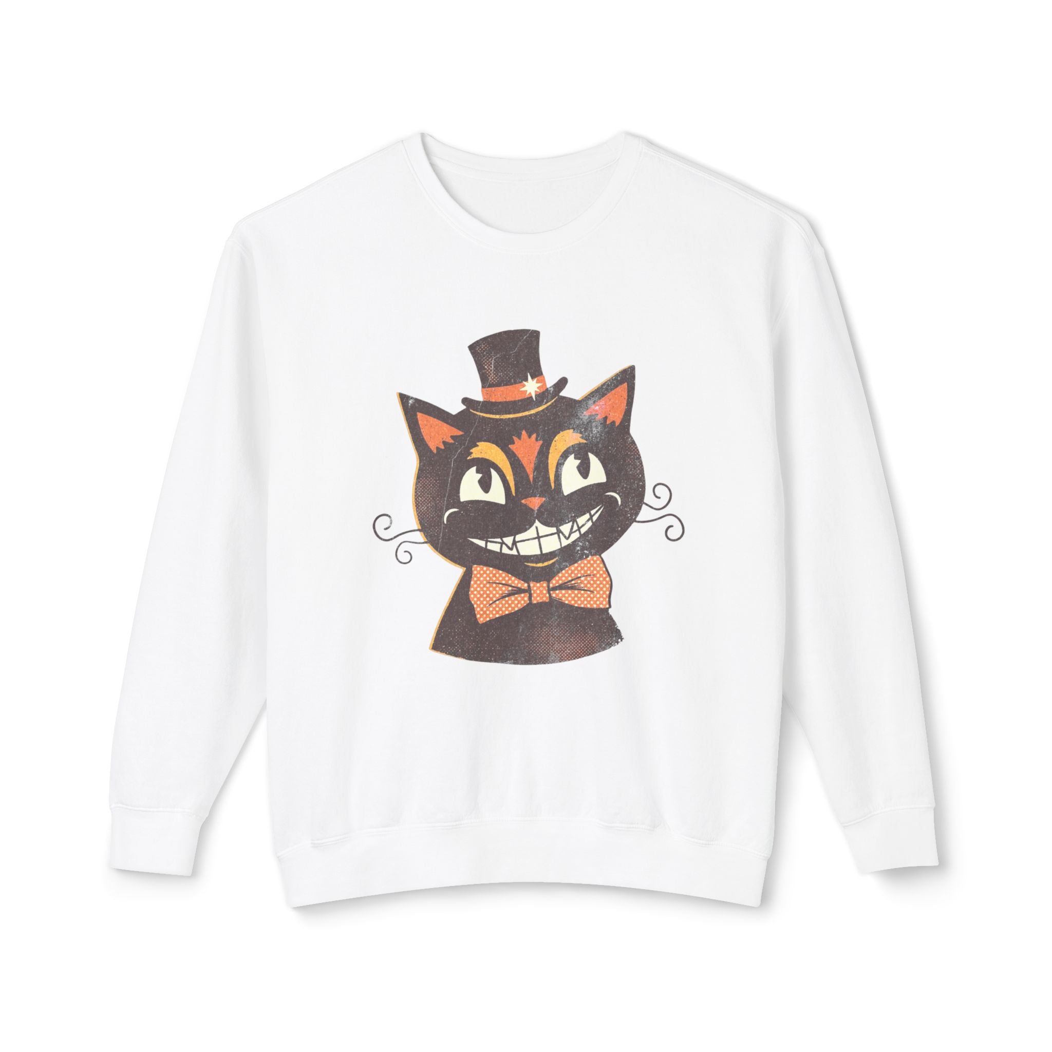 Vintage Smiling Black Cat Crewneck Sweatshirt | Halloween Top