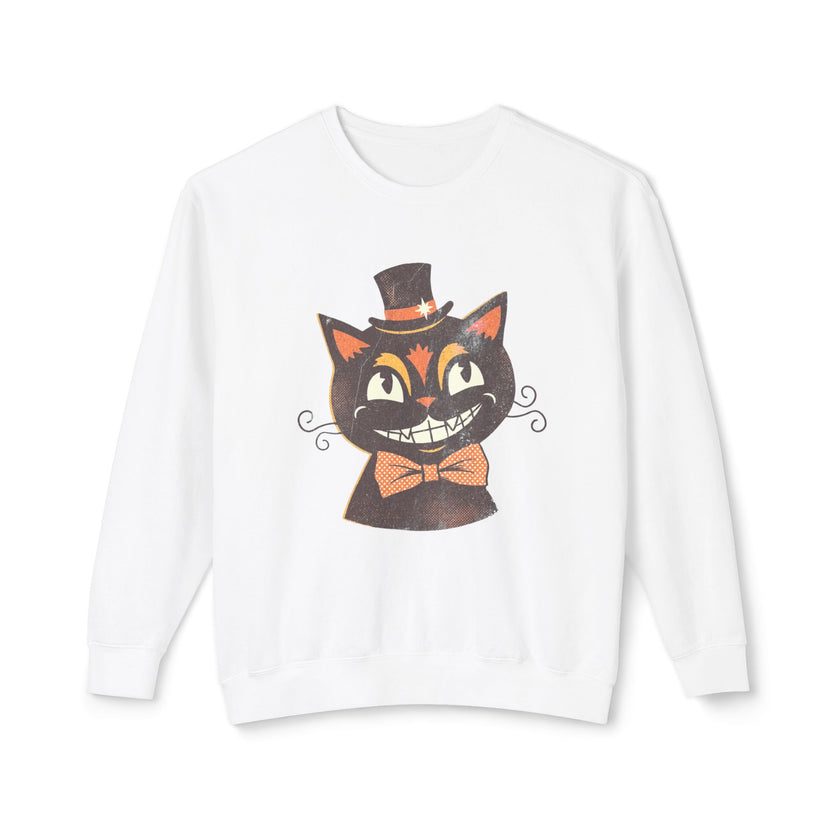 Vintage Smiling Black Cat Crewneck Sweatshirt | Halloween Top