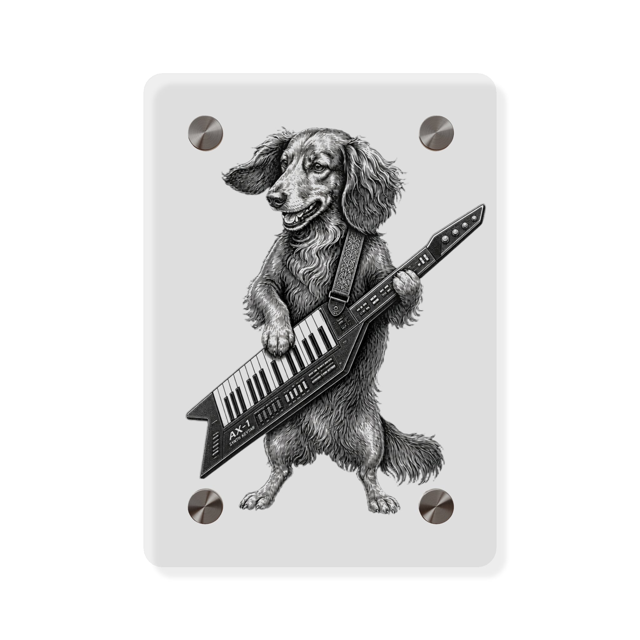 Dachshund Playing Keytar Acrylic Wall Art Panel