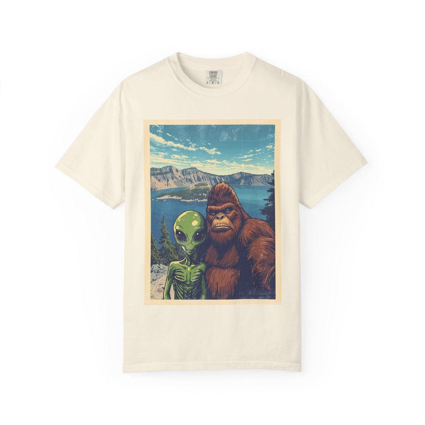 Crater Lake Alien & Bigfoot T-Shirt — National Park Adventure Tee