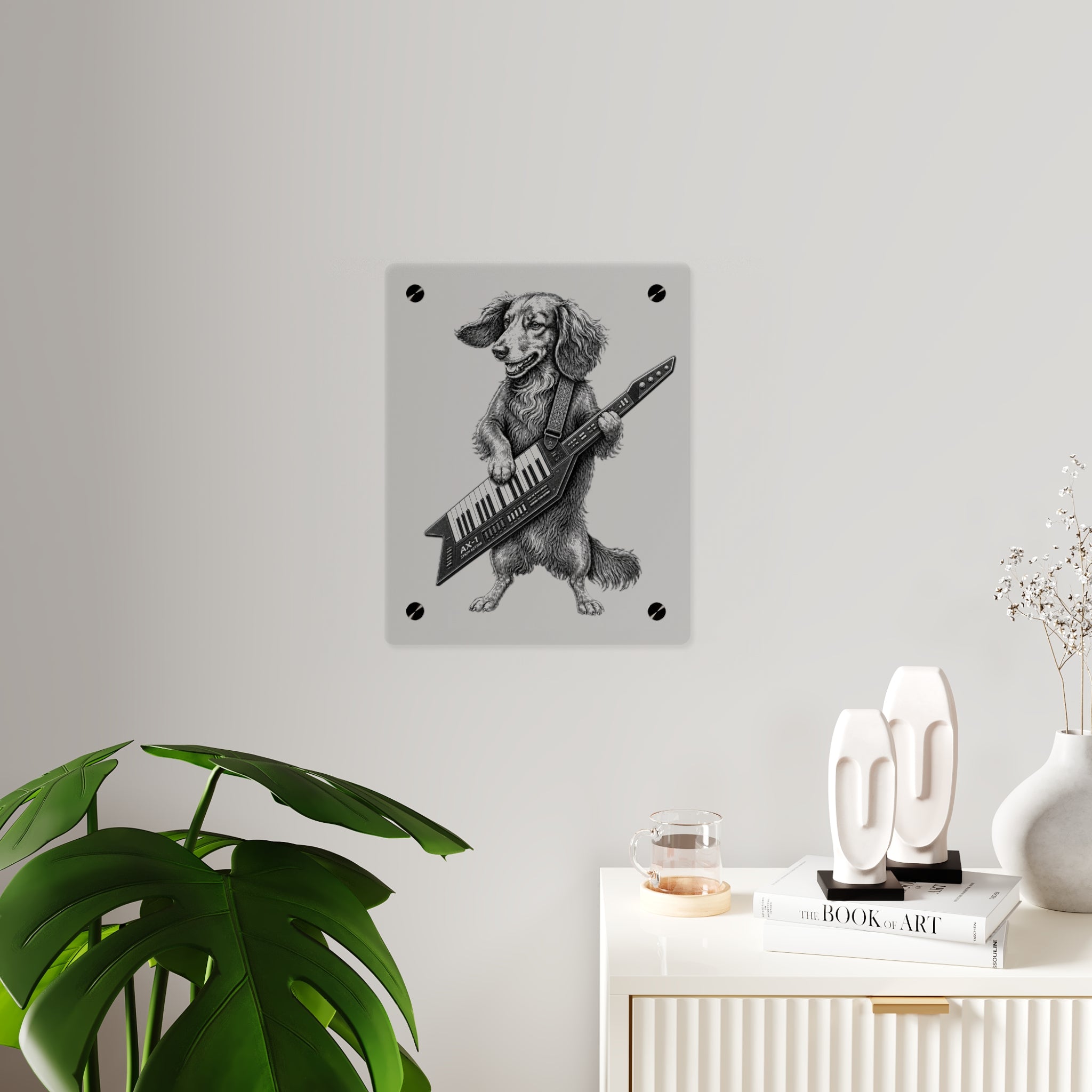 Dachshund Playing Keytar Acrylic Wall Art Panel