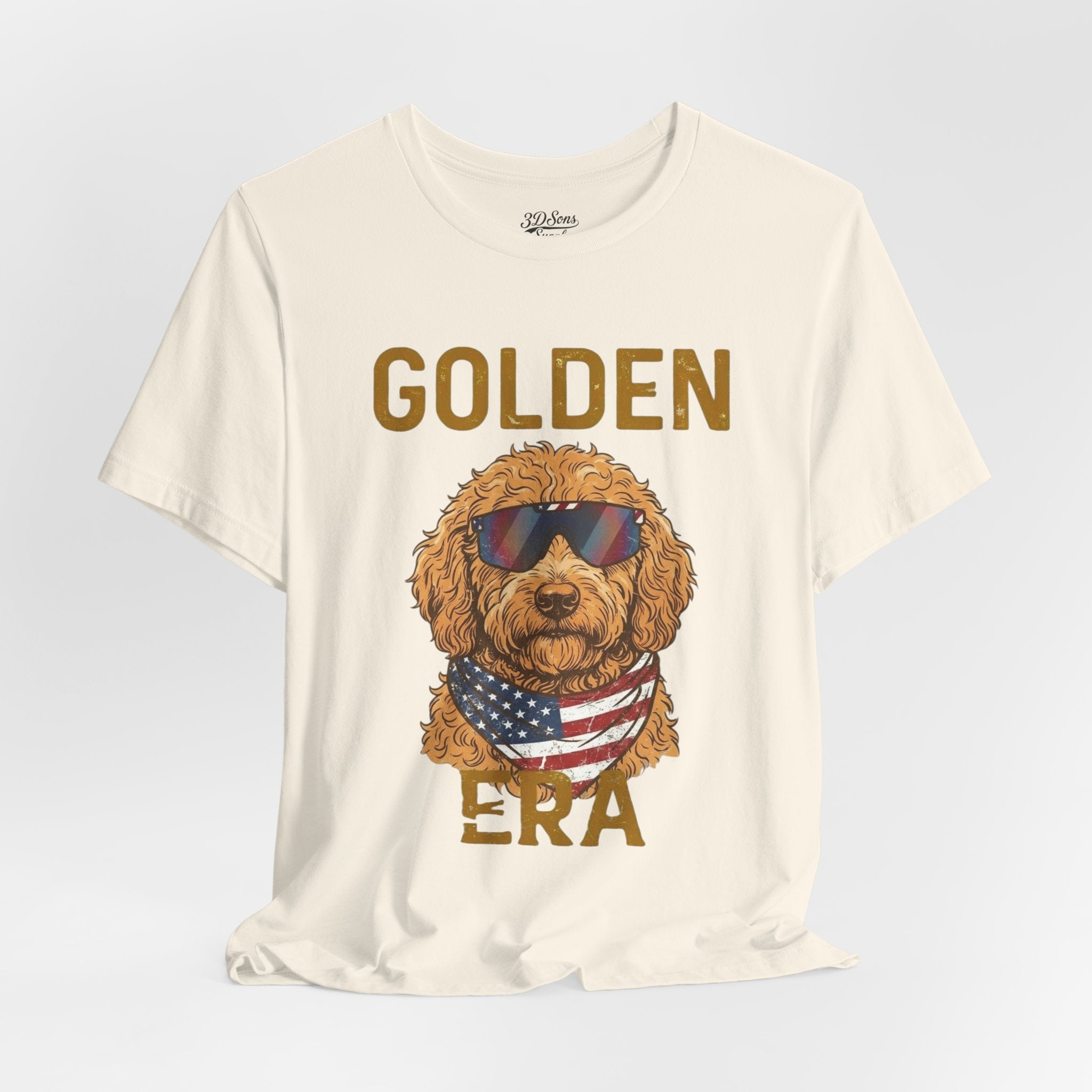 Golden Era Dog T-Shirt – American Flag Doodle with Sunglasses