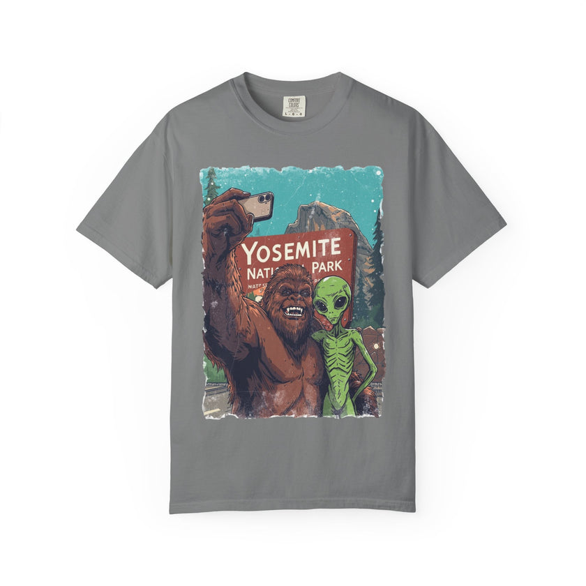 Alien & Bigfoot Yosemite T-Shirt — Camping Adventure Graphic Tee